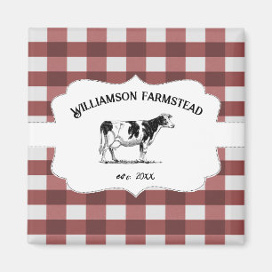 Imán Red Buffalo Plaid Farm Cow Magnet