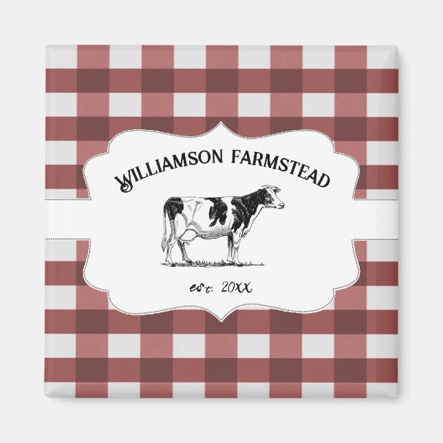 Imán Red Buffalo Plaid Farm Cow Magnet (Frente)