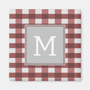 Imán Red Buffalo Plaid Monogram Magnet