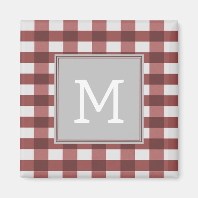Imán Red Buffalo Plaid Monogram Magnet (Frente)