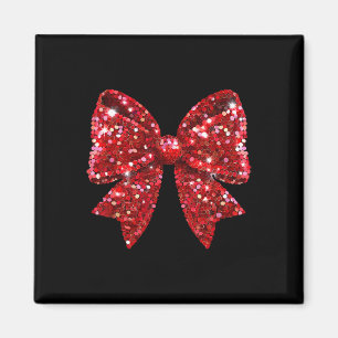 Imán Red Coquette Bow Disco Ball Navidades Holiday Wome