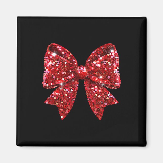 Imán Red Coquette Bow Disco Ball Navidades Holiday Wome (Frente)