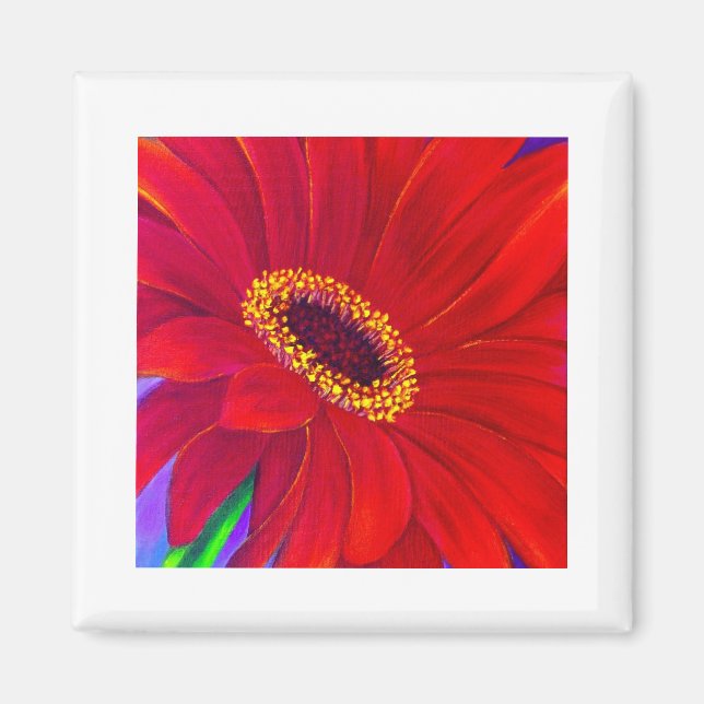 Imán Red Daisy Gerber Flower Pinting Art - Multi (Frente)