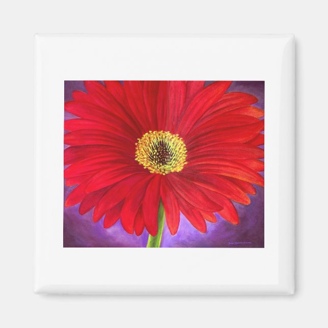 Imán Red Daisy Gerber Flower Pinting Art - Multi (Frente)