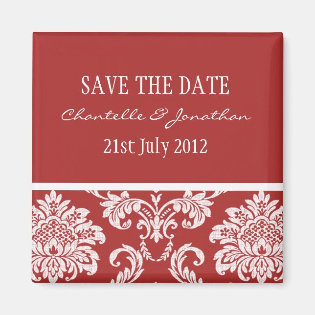 Imán Red Damask Save The Date Magnet (Frente)