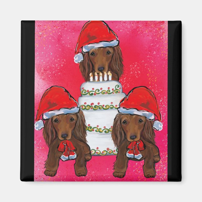 Imán Red Doxie Santas (Frente)