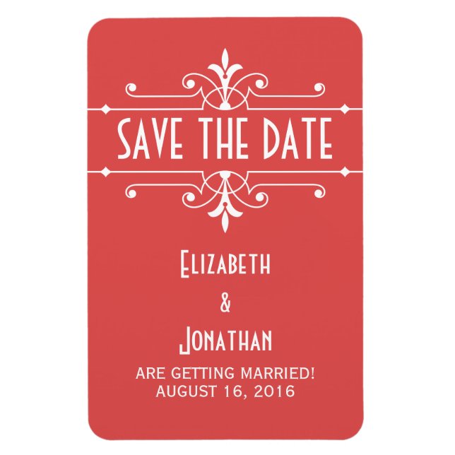 Imán Red Fancy Ornamental Save the Date Magnet (Vertical)