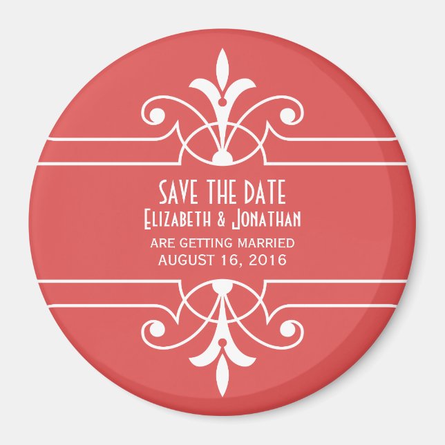 Imán Red Fancy Ornamental Save the Date Magnet (Frente)