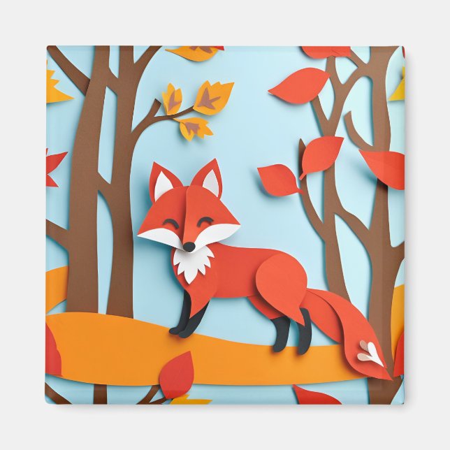 Imán Red Fox Papercraft Efecto Woodland Wildlife (Frente)