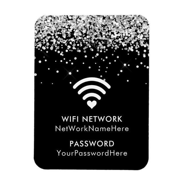 Imán Red Glitter Negra Red WiFi y Contraseña (Vertical)