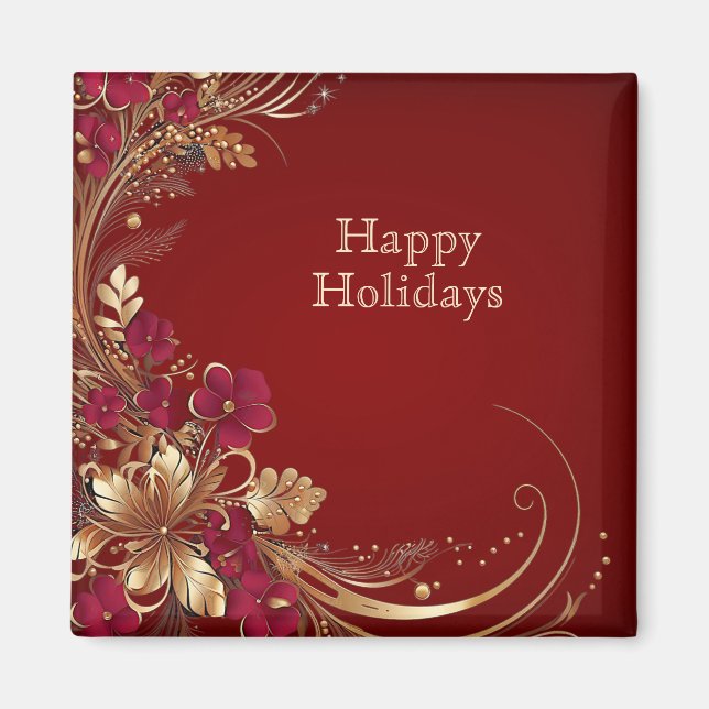 Imán Red Gold Floral Holiday Magnet (Frente)