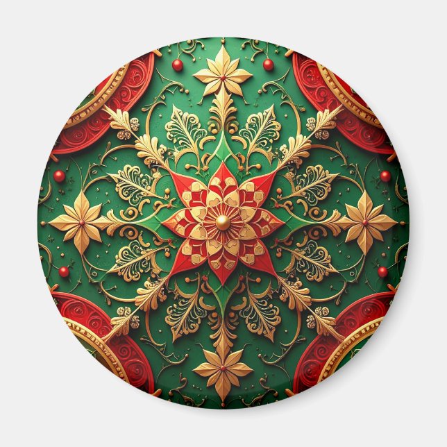 Imán Red Green Decorative Christmas Holiday Magnet (Frente)