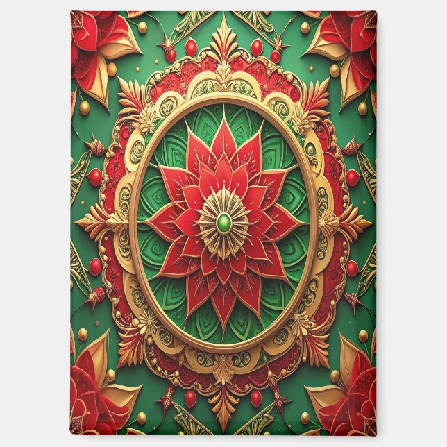 Imán Red Green Decorative Christmas Holiday Magnet (Anverso)