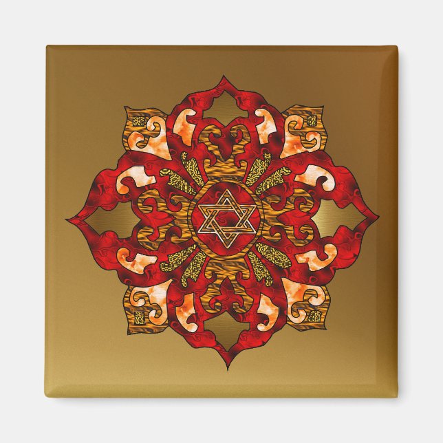 Imán Red Hanukkah Mandala (Frente)