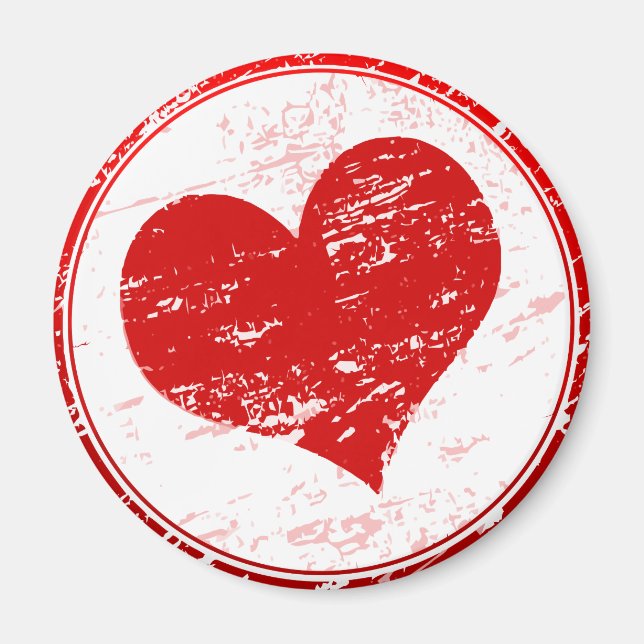 Imán Red Heart Grunge Love Ilustracion Fridge Magnet (Frente)