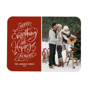 Imán Red Merry Everything and Happy Always Photo