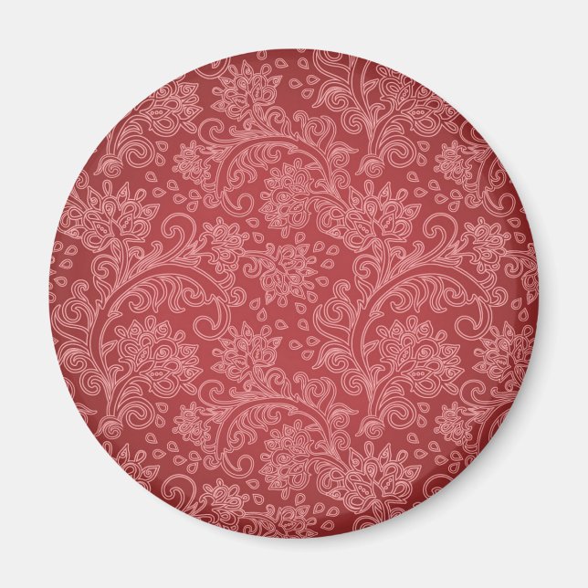 Imán Red Paisley Damask Designer Floral Classic (Frente)