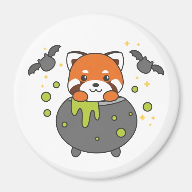 Imán Red Panda Happy Halloween Cauldron Bat (Frente)