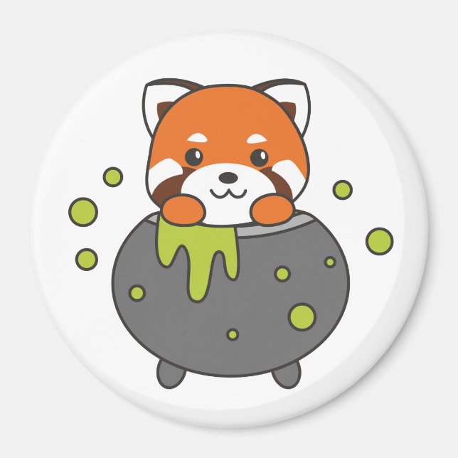 Imán Red Panda Happy Halloween Cauldron Bat (Frente)