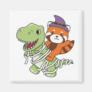 Imán Red Panda Happy Halloween T-rex Mummy Costume