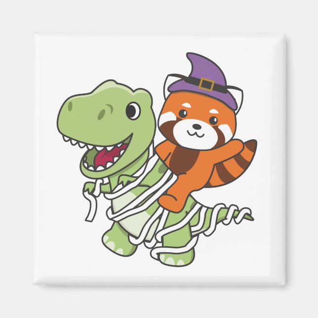 Imán Red Panda Happy Halloween T-rex Mummy Costume (Frente)