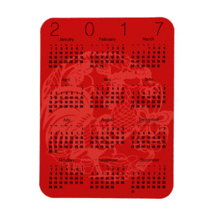 Imán Red Papercut Rooster Calendar 2017 Magnet