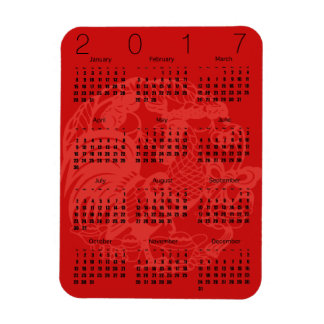 Imán Red Papercut Rooster Calendar 2017 Magnet