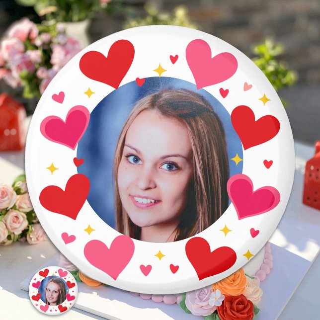 Imán Red Pink Love Hearts Custom Photo Personalized (Subido por el creador)