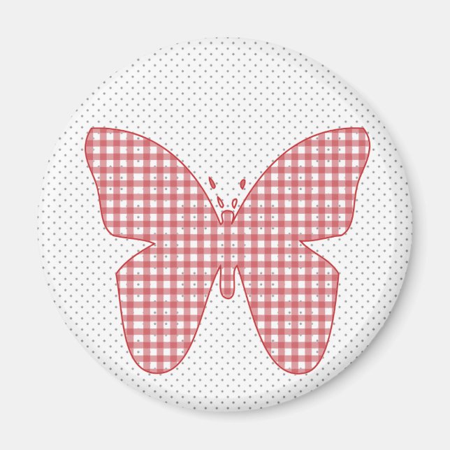 Imán Red Plaid Butterfly on Polka Dot (Frente)