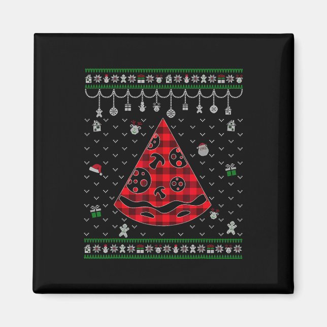 Imán Red Plaid Pizza Lover Navidades graciosos (Frente)