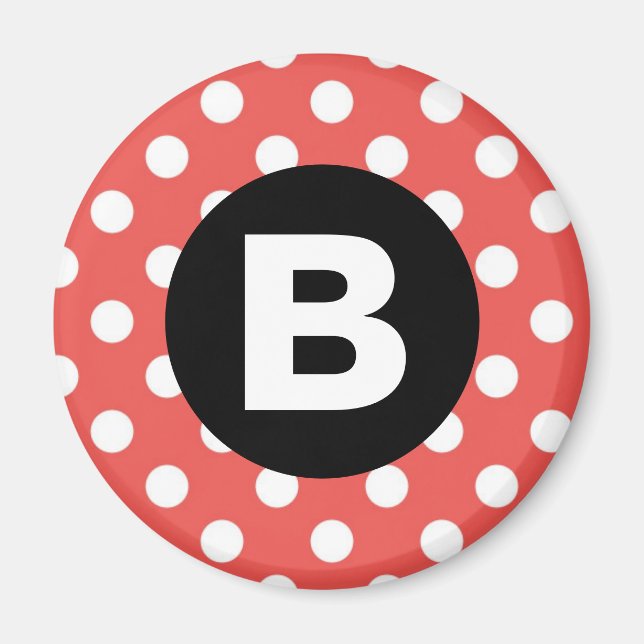 Imán Red Polka Dot Pattern Black Monogram (Frente)