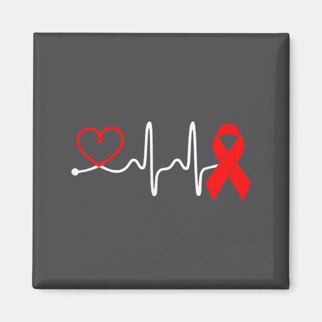 Imán Red Ribbon Heartbeat Design For Heart Disease Awar (Frente)