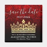 Red Rose Gold Black Quinceanera Save the Date
