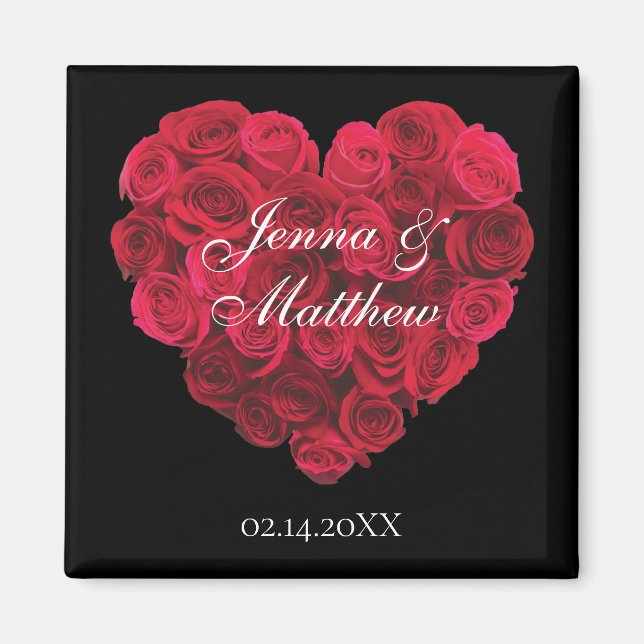 Imán Red Rose Heart Save the Date Día de San Valentín (Frente)