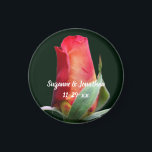 Imán Red Rosebud Flower Personalized Wedding<br><div class="desc">Lovely red and yellow rosebud flower photography by Susan wedding favor refrigerator magnet. Fill in your information in the template. Make more changes to text and font size, style, and color by clicking on Customize. This design is available on many products in my gallery. Please visit Smilin' Eyes Treasures to...</div>