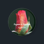 Imán Red Rosebud Flower Personalized Wedding<br><div class="desc">Lovely red and yellow rosebud flower photography by Susan wedding favor refrigerator magnet. Fill in your information in the template. Make more changes to text and font size, style, and color by clicking on Customize. This design is available on many products in my gallery. Please visit Smilin' Eyes Treasures to...</div>