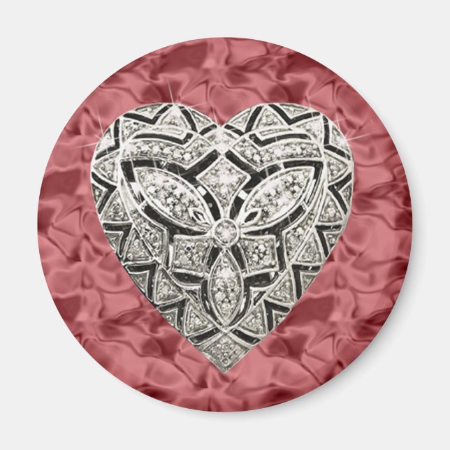 Imán Red Round Elegant Designer Heart Magnet (Frente)