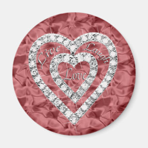 Imán Red Round Live Laugh Love Diamond Heart Magnet