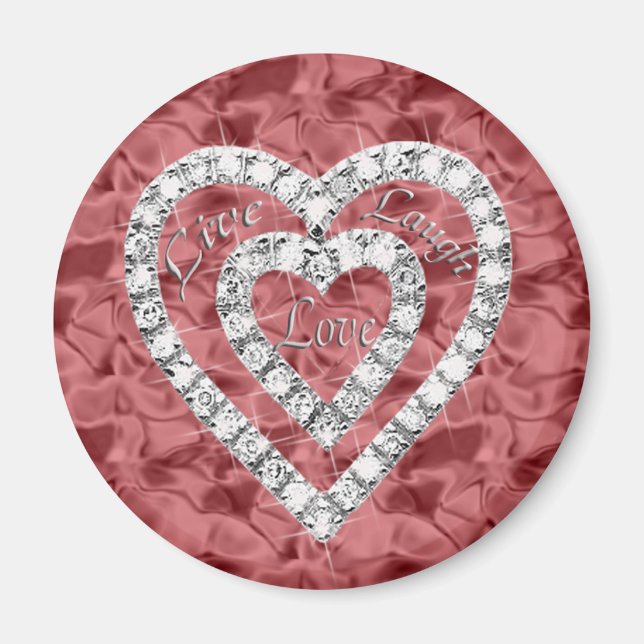 Imán Red Round Live Laugh Love Diamond Heart Magnet (Frente)