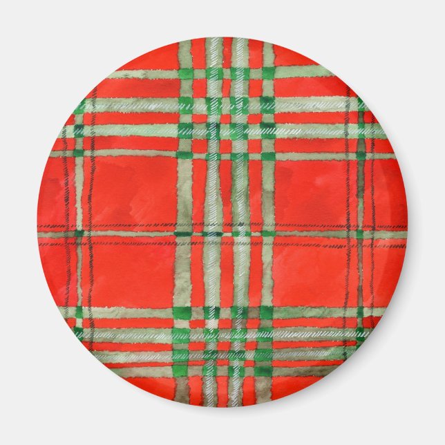 Imán RED SCOTT TARTAN Round Magnet (Frente)