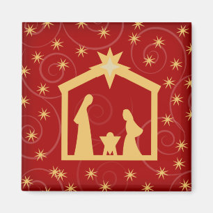 Imán Red Starry Night Navidades Nativity Magnet