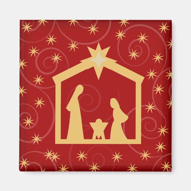 Imán Red Starry Night Navidades Nativity Magnet (Frente)