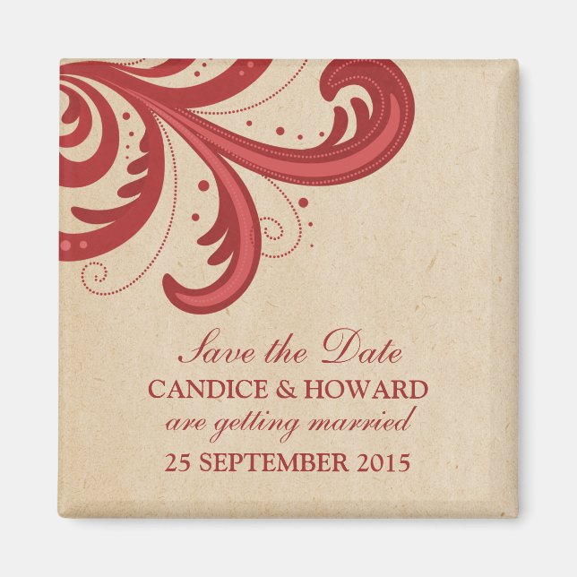Imán Red Stylish Swirls Save the Date Magnet (Frente)