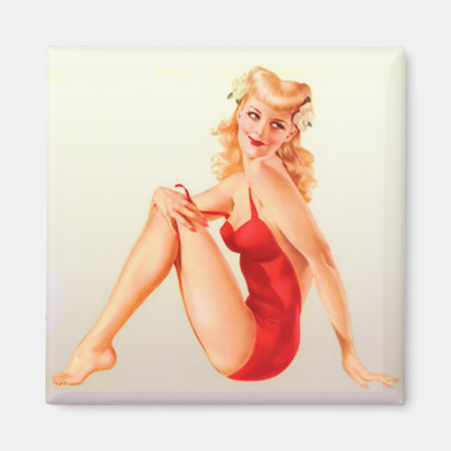 Imán Red Swimsuit Blonde Vixen Pinup (Frente)