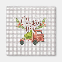 Red Truck Buffalo Check Navidad Magnet