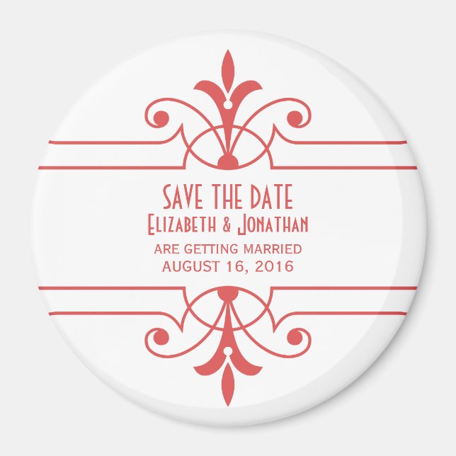 Imán Red v2 Fancy Ornamental Save the Date Magnet (Frente)