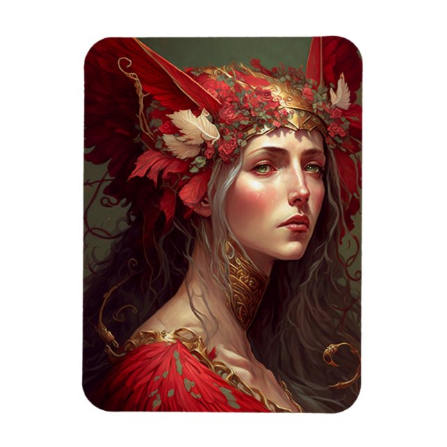 Imán Red Valkyrie Woman Fantasy Art (Vertical)