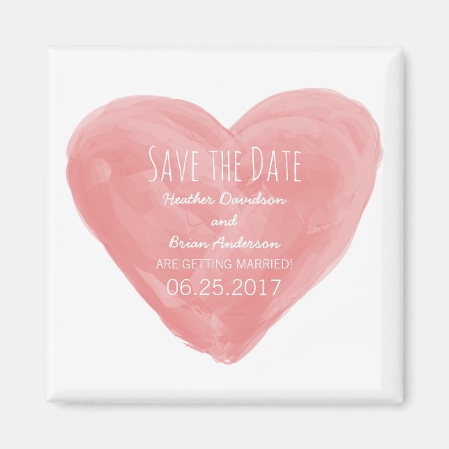 Imán Red Watercolor Heart Save the Date Magnet (Frente)