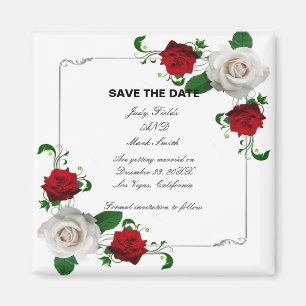 Imán Red & White Roses Christmas Wedding Save The Date