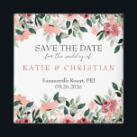 Imán Redes de Boda floral<br><div class="desc">¡No dejes que nadie se olvide de RSVP! Añade un imán con la invitación para que los huéspedes puedan pegarlos en su nevera. Se trata de un imán simplista con un magnífico ramo floral de tonos rosa y verde vintage. Haga clic para editar para personalizar este diseño con sus detalles....</div>